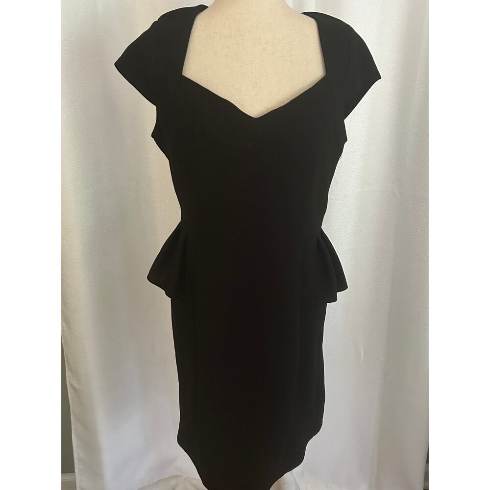 Betsey Johnson Black Peplum Waist Midi Dress Cap Sleeve Sz12